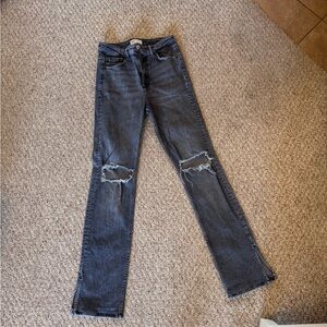 Zara Blackwashed Distressed Straight Leg Jeans